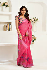 Thumbnail for Vastranavya Pink Digital Printed Linen Ready To Wear Designer Saree with Unstitched Blouse - Distacart