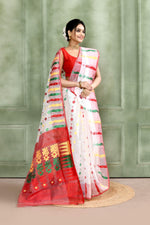 Thumbnail for Piyari Fashion Women's White Embellished Cotton Blend Jamdani Saree - Distacart