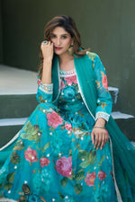 Thumbnail for Anaita Blue Tabby Silk Readymade Anarkali Suit with Embroidery Thread & Sequence Work