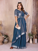 Thumbnail for Anaita Navy Blue Weaving Linen Cotton Saree With Blouse - Distacart