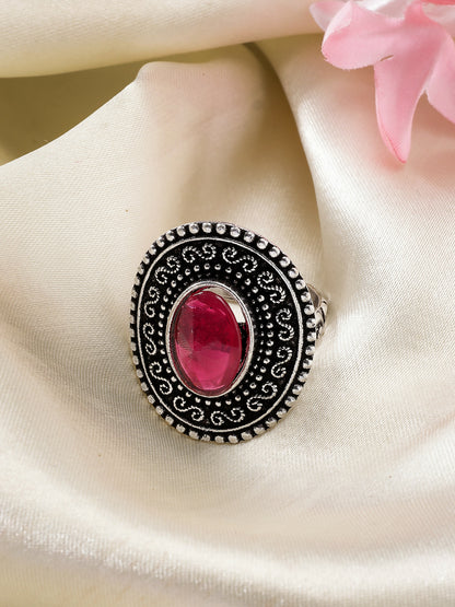 NVR Women's Pink Silver-Toned German Silver Adjustable Finger Ring - Distacart