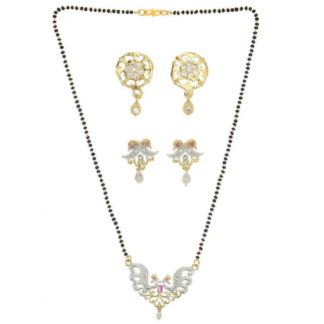 AanyaCentric Gold Plated Mangalsutra with Pendant, 2 Pair Earrings - Distacart