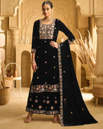 Thumbnail for Anaita Black Embroidered Work Velvet Stitched Plazo Suit - Distacart
