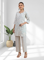 Thumbnail for Joban Fashion Sky Blue Linen Embroidered Readymade Cord Set - Distacart