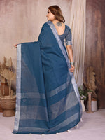 Thumbnail for Anaita Navy Blue Weaving Linen Cotton Saree With Blouse - Distacart