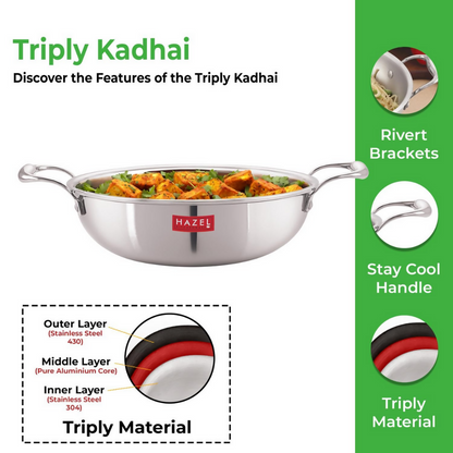 Hazel Triply Stainless Steel Induction Bottom Kadhai - Distacart