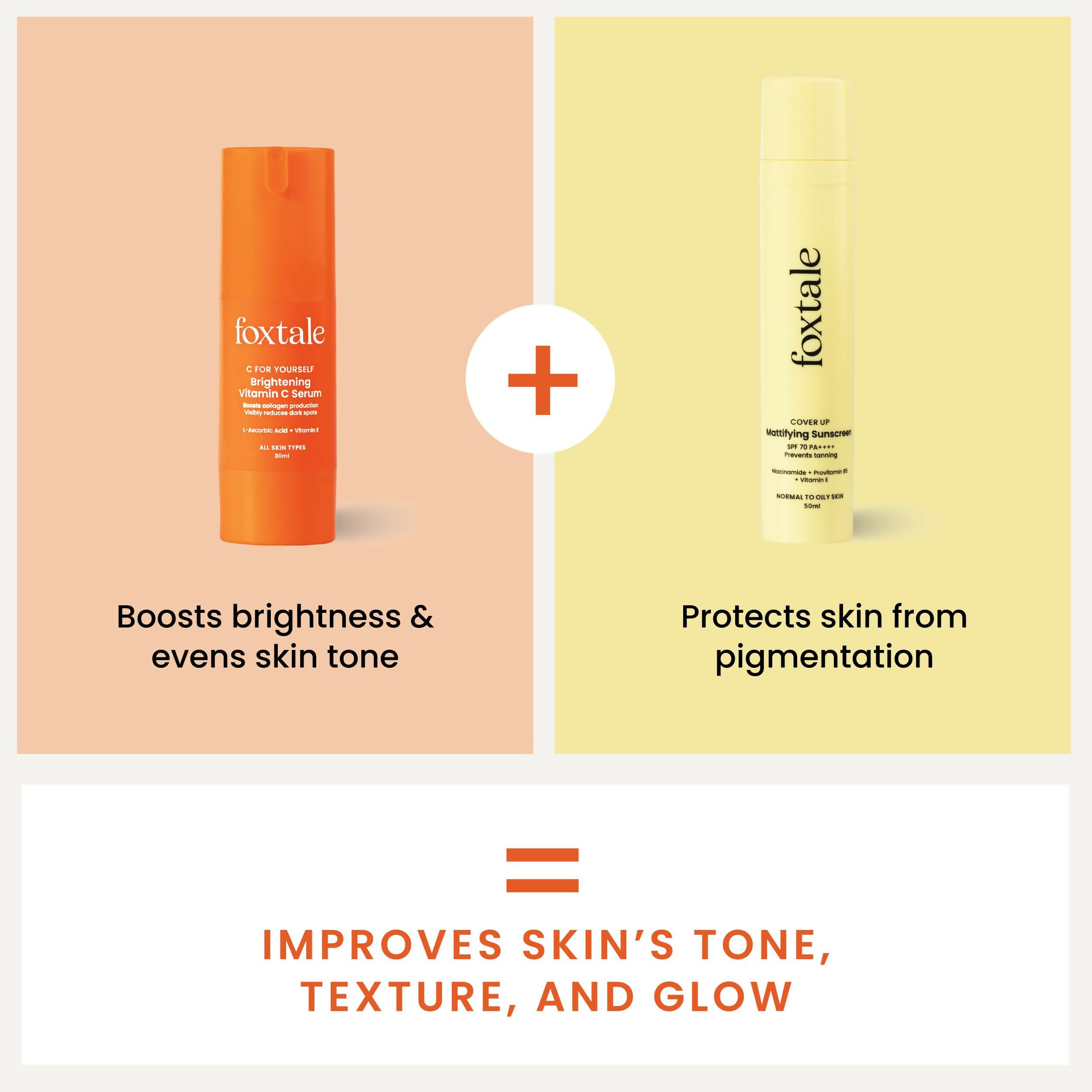 Foxtale Getting Even Skin Care Kit: C For Yourself Vitamin C Serum + Matte Finish Sunscreen - Distacart