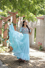 Thumbnail for Jyoti Fashion Women's Sky Blue Sequins Thread Embroidery Faux Georgette Anarkali Dress - Distacart