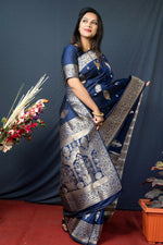 Thumbnail for Jyoti Fashion Women's Navy Blue Paithani Silk Zari Woven Saree with Blouse - Distacart