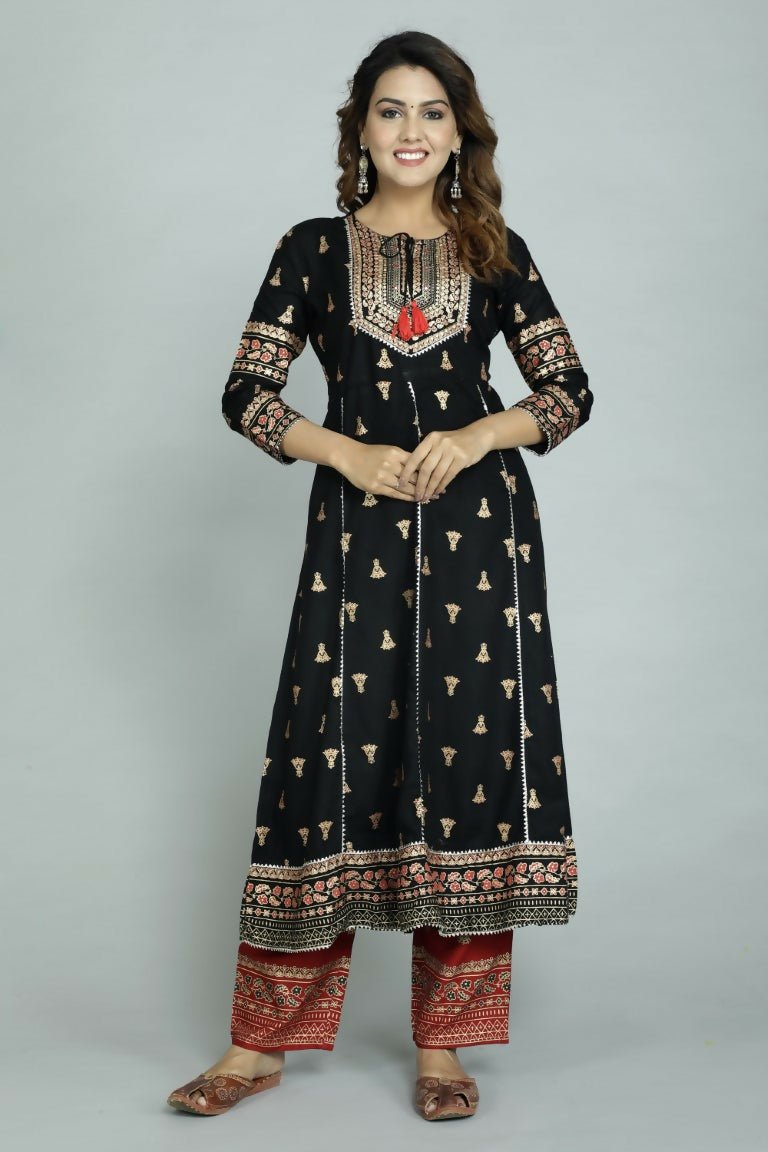 Alvano Alvano Women's Stylish Rayon Anarkali Kurta with Pant and Dupatta Set - Distacart