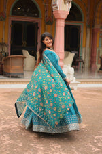 Thumbnail for Preksha Creation Indian Festival Special Women Chinon And Sequins Embroidered Work Gown With Dupatta - Sky Blue - Distacart