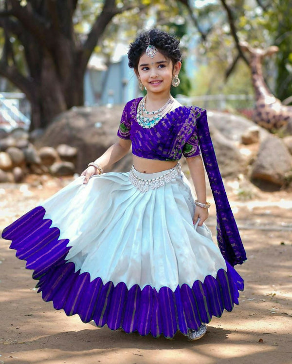 Jyoti Fashion Classy Blue Heavy Chenille Sequins Embroidered Kids Lehenga Choli Set - Distacart