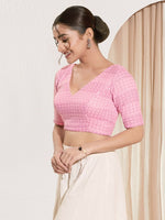 Thumbnail for Joban Fashion Baby Pink Crochet Padded Blouse With V Neck Elbow Sleeves - Distacart