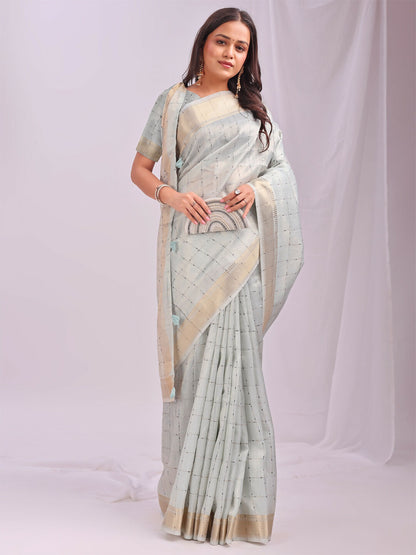 Shree Shyam Fashion Organza Sky Blue Saree - Distacart
