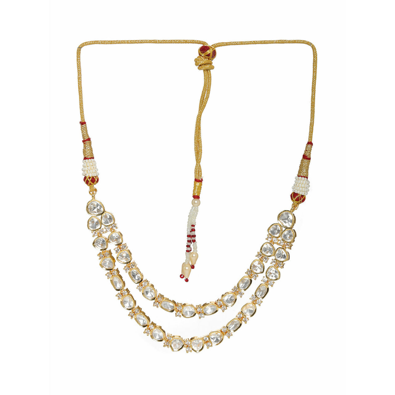 Double Layered Kundan and American Diamond Neckpiece (Gold) - Ruby Raang - Distacart