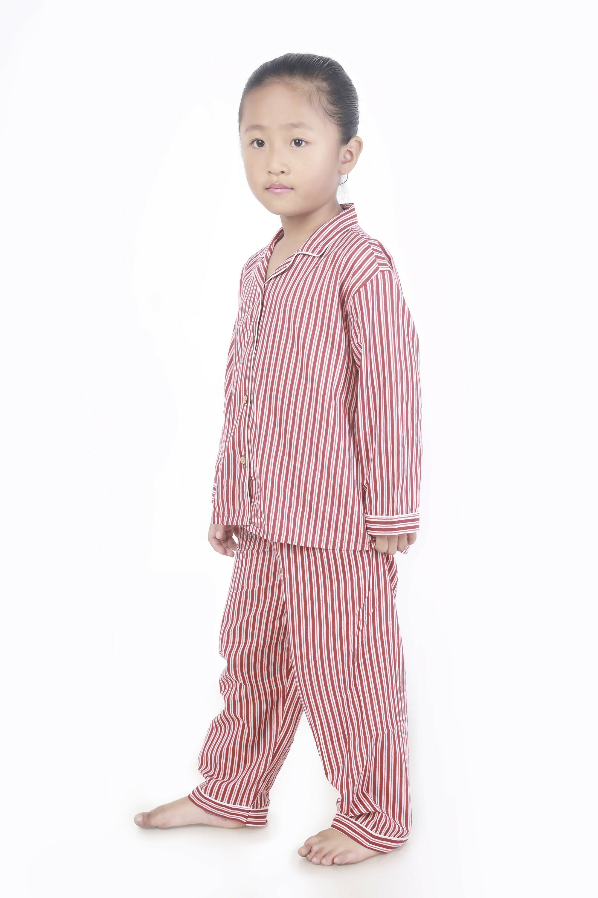 Breathables Kids Cotton Night Suit – Red & White Striped Shirt & Pyjama Co-Ord Set For Boys & Girls - Dista