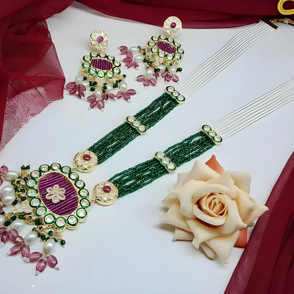 Jewel City Emerald Green Kundan Crystal Maharani Har Long Set - Luxurious Traditional Indian Jewelry - Distacart