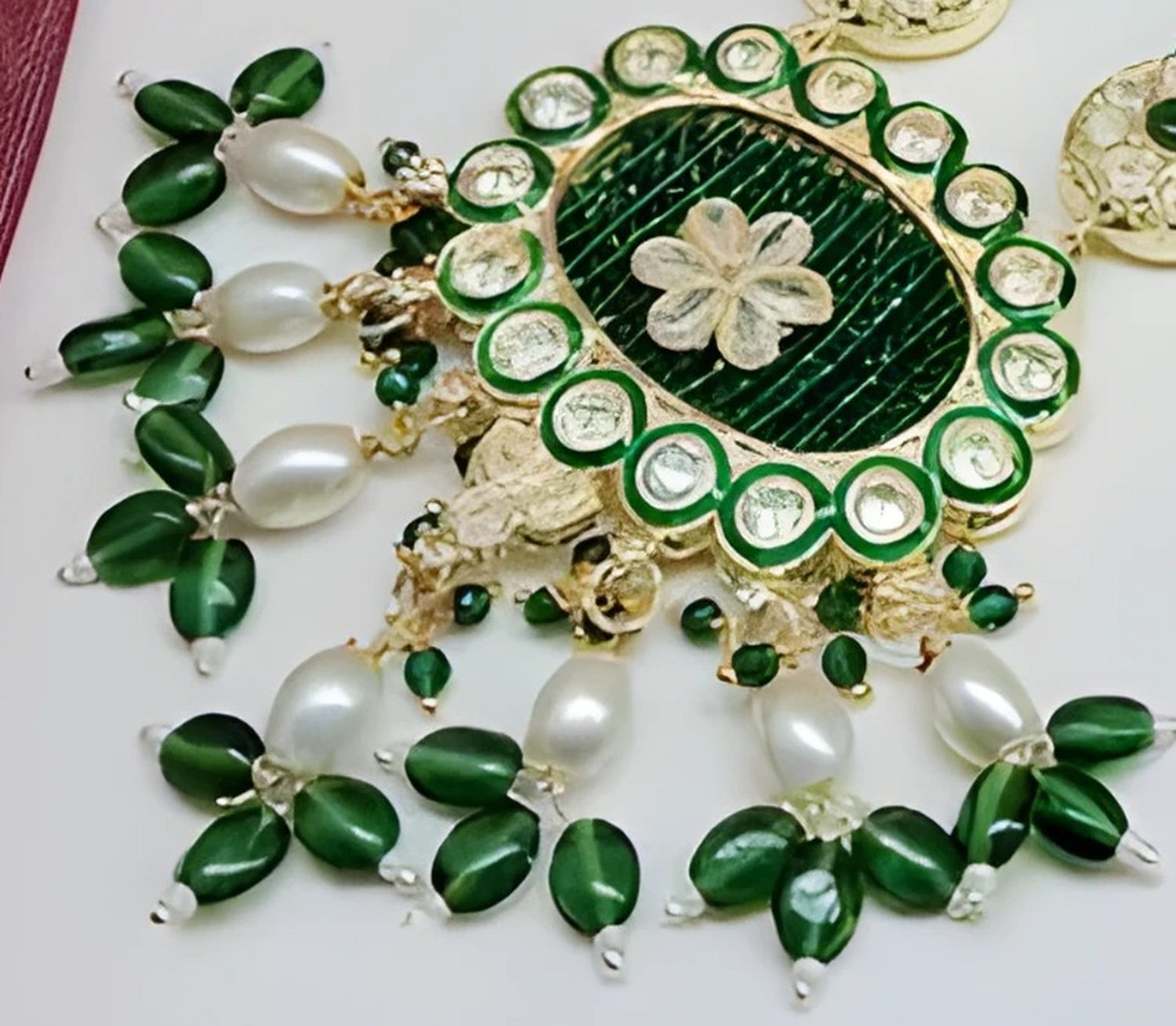 Jewel City Emerald Green Kundan Crystal Maharani Har Long Set - Luxurious Traditional Indian Jewelry