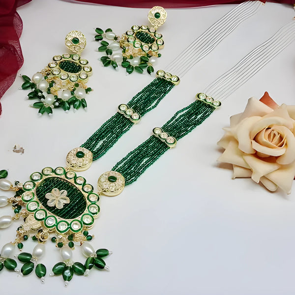 Jewel City Emerald Green Kundan Crystal Maharani Har Long Set - Luxurious Traditional Indian Jewelry - Distacart