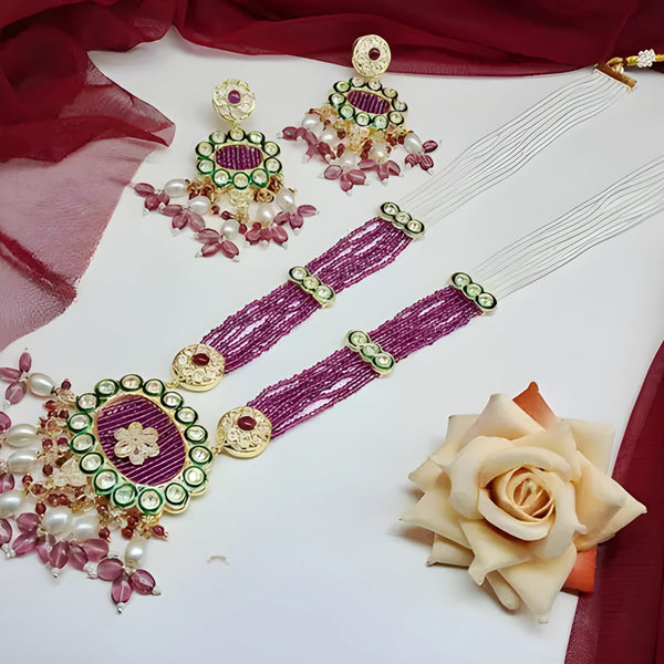 Jewel City Handcrafted Kundan Meenakari Polki Amethyst Statement Necklace Set - Ethnic Bridal Elegance