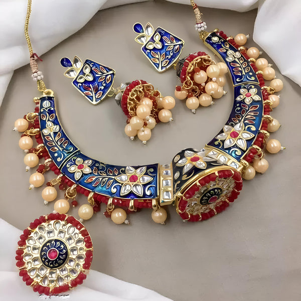 Jewel City Indian Gold Plated Meenakari Kundan Traditional Choker Bridal Necklace Jewelry