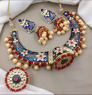 Jewel City Indian Gold Plated Meenakari Kundan Traditional Choker Bridal Necklace Jewelry