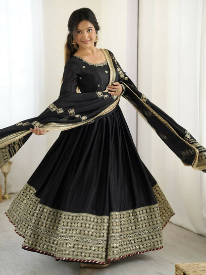 Teeya Creation Black Chinon Silk Gown - Distacart