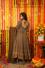 Thumbnail for Aayaa Designer Embroidery Zari Sequins Work Faux Blooming Georgette Suit - Brown - Distacart