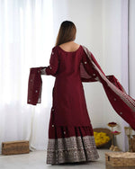 Thumbnail for Joban Fashion Maroon Kurta Set Silk Sequins , Zari, Coding & Thread Embroidered work - Distacart