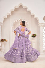 Thumbnail for Aastha Fashion Lavender Butterfly Net White Cotton Thread Work, Zari Work And Sandwich Sequence Work Embroidery Wedding Wear Lehenga Choli - Distacart
