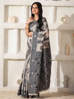 Thumbnail for Astita Linen Cotton Black & Cream Saree