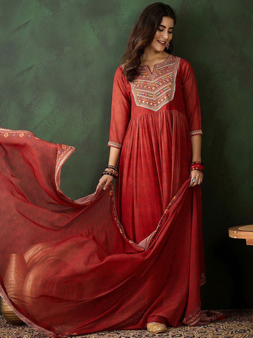 Sangria Zari Sequence Embroidered Kurta & Trousers With Dupatta - Distacart