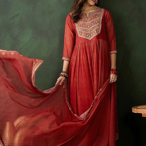 Sangria Zari Sequence Embroidered Kurta & Trousers With Dupatta - Distacart