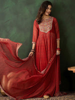 Thumbnail for Sangria Zari Sequence Embroidered Kurta & Trousers With Dupatta