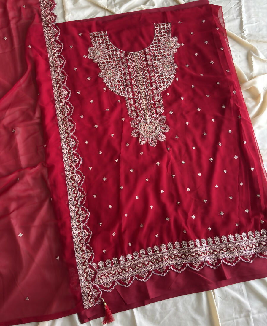 KC New Georgette Short Salwar Kameez Pakistani Style Red - Dista