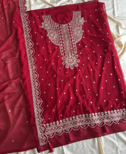 KC New Georgette Short Salwar Kameez Pakistani Style Red - Dista