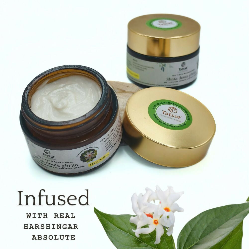 Tatsat Shata Dhauta Ghrita Infused With (Harshingar Flower Absolute)- 100 Times Washed Desi Cow A2 Ghee Moisturizing Cream - Distacart