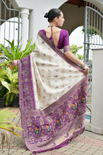 Thumbnail for Vishnu Weaves Women's Wine Banarasi Silk Patola Zari Woven Saree with Blouse