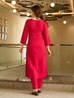 Thumbnail for Divine Drape Women's Viscose Embroidered Straight Kurta Pant With Dupatta - Red