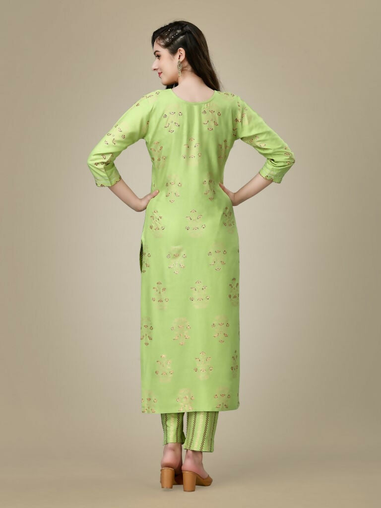 Jyoti Fashion Women's Light Green Rayon Embroidered Kurta Pant Set - Distacart