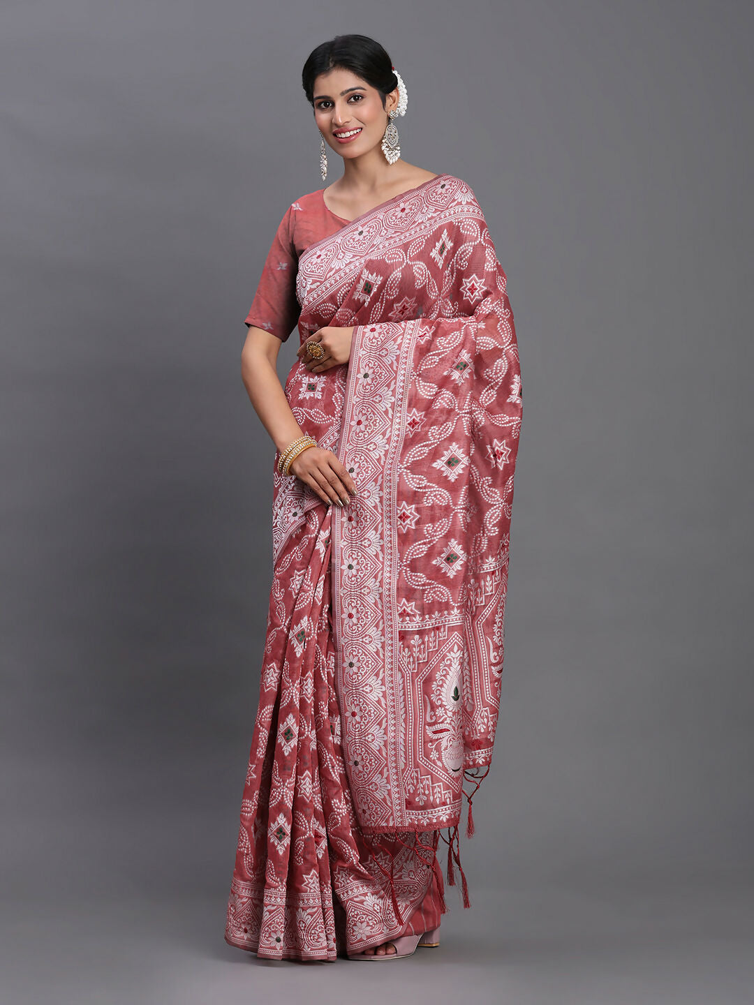 Astita Linen Cotton Peach Saree