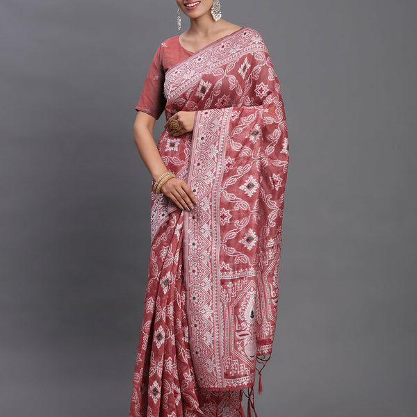 Astita Linen Cotton Peach Saree