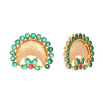 Thumbnail for Nuyug 22K Gold Plated Faux Emerald Stone Studded Contemporary Shaped Studs