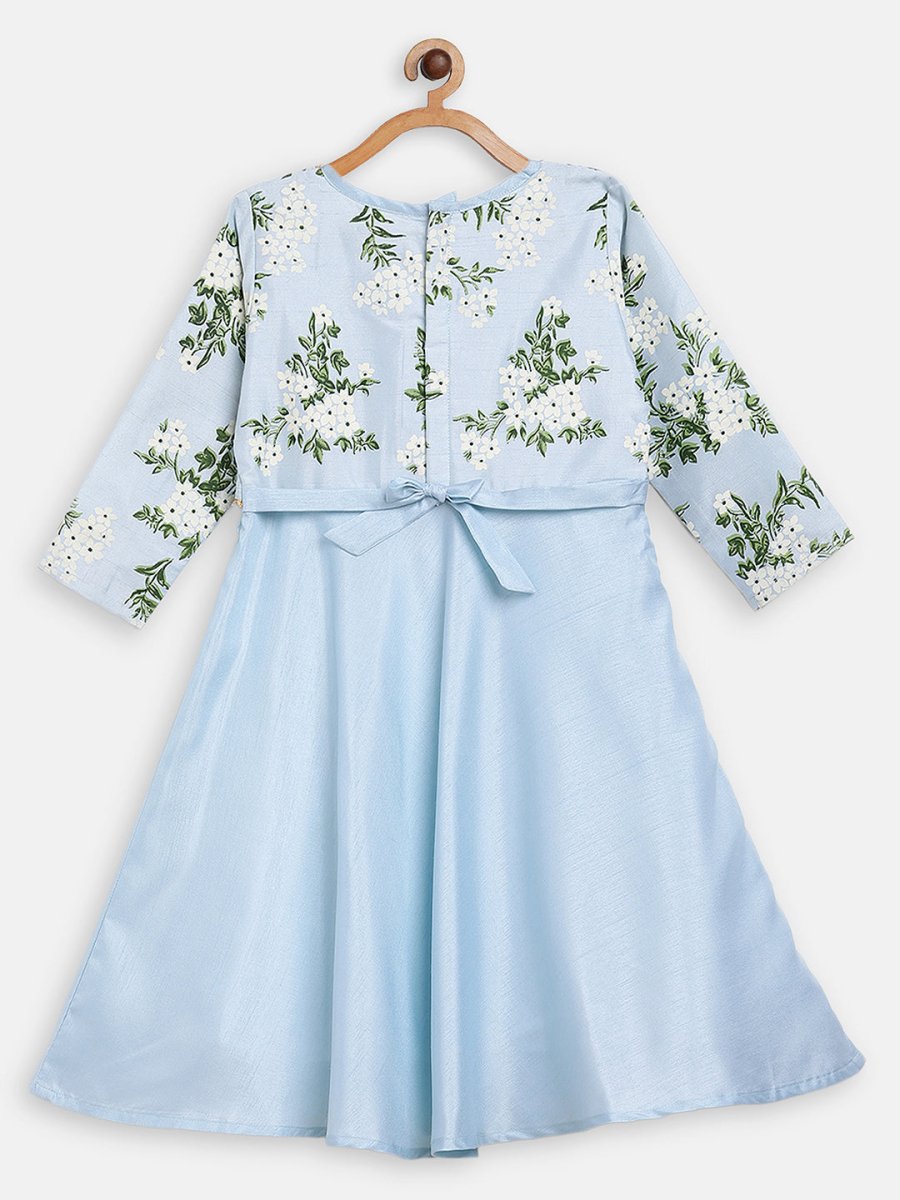 Ahalyaa Blue Poly Silk A-Line Girl's Kurta