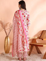 Thumbnail for Ode by House of Pataudi Thread Work Pure Cotton Anarkali Kurta with Trousers & Dupatta - Distacart