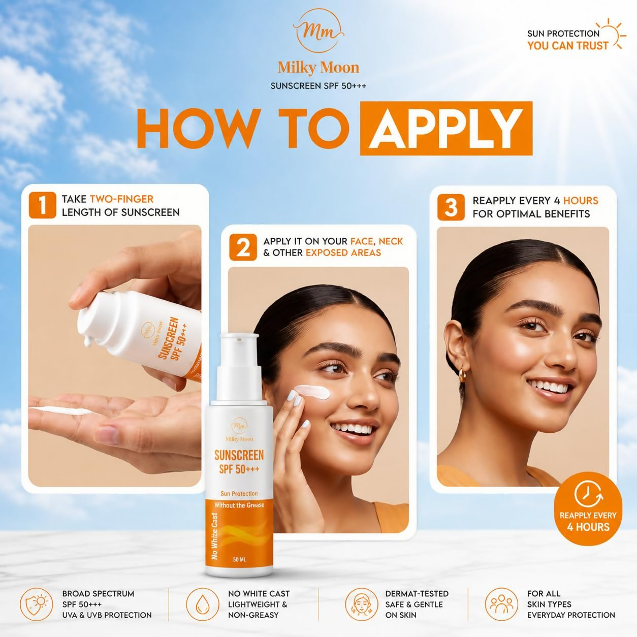 Milky Moon Sunscreen For Oily Skin Spf 50 Pa+++ Lightweight & Non-Greasy - Dista