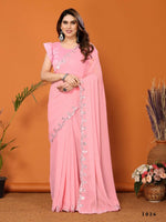 Thumbnail for Partywear Designer Light Pink Georgette Fancy Saree - Starwalk - Distacart