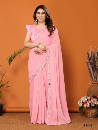 Partywear Designer Light Pink Georgette Fancy Saree - Starwalk - Distacart