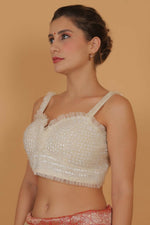 Thumbnail for Joban Fashion Silk Pearl And Beads Hand Embroidery Padded Blouse - Pearl White