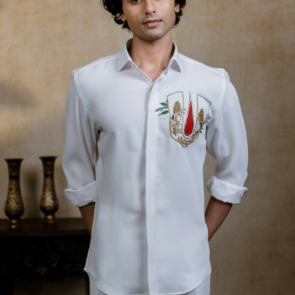 British White Sri Vari Sutra Shirt By Hilo Design
